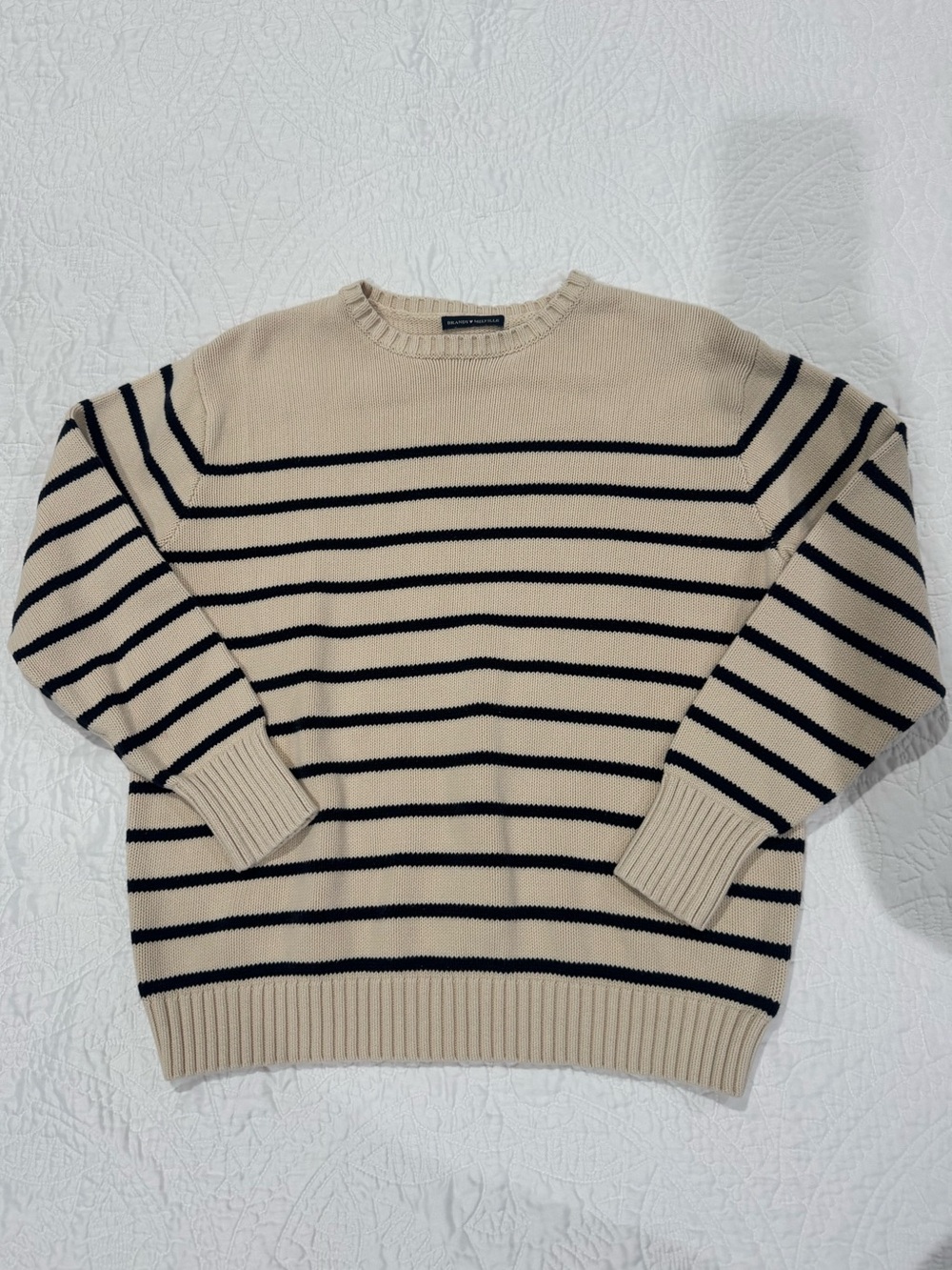 Brandy Melville Beige and Black Striped Crewneck Sweater